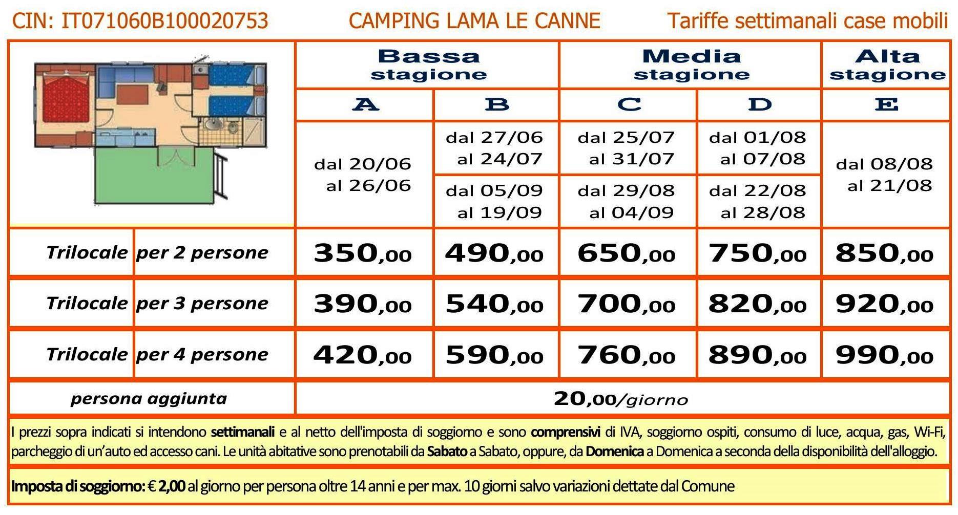 tariffe 2026 albergo bungalow case mobili vieste